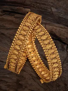 Kushal's Fashion Jewellery Set Of 2 Gold Plated Antique Bangles