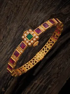 Kushal's Fashion Jewellery Embellished Bridal 92.5 Silver Gold Plated Stone Studded Bangle