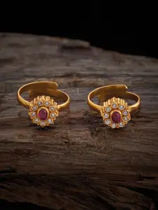 Kushal's Fashion Jewellery Set Of 2 Gold-Plated Stone-Studded Toe Rings