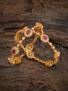 Kushal's Fashion Jewellery Set of 2 Gold-plated Ruby-studded Bangles