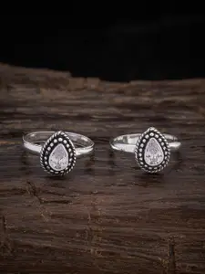 Kushal's Fashion Jewellery Rhodium-plated Silver Stone-studded Toe Rings