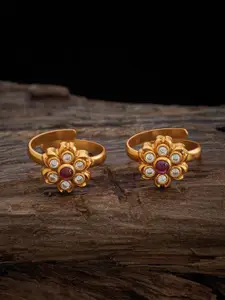 Kushal's Fashion Jewellery -Gold-Plated Stone-Studded Toe Rings