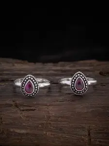 Kushal's Fashion Jewellery Rhodium-Plated Stone-Studded Toe Rings
