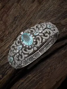 Kushal's Fashion Jewellery Rhodium-Plated Cubic Zirconia Studded Bangle-Style Bracelet