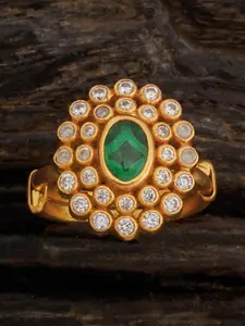 Kushal's Fashion Jewellery 92.5 Pure Silver Gold Plated Stones Studded Ring