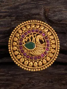 Kushal's Fashion Jewellery Gold-Plated Stone-Studded Adjustable Finger Ring
