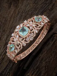 Kushal's Fashion Jewellery Rose Gold-Plated Cubic Zirconia Studded Bangle-Style Bracelet