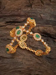 Kushal's Fashion Jewellery Embellished Bridal Set Of 2 Stones- 92.5 Silver Temple Bangles