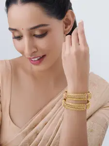 Kushal's Fashion Jewellery Gold-Plated Stone-Studded Antique Bangles