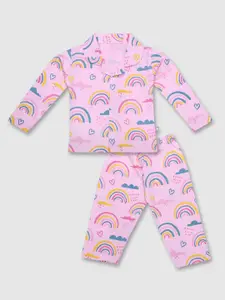 Moms Love Infants Girls Printed Pure Cotton Nightsuit