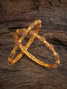 Kushal's Fashion Jewellery Set Of 2 Gold-Plated Stone-Studded Antique Bangles