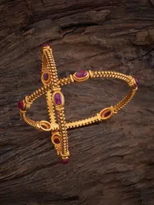 Kushal's Fashion Jewellery Set Of 2 Gold-Plated Stone-Studded Antique Bangles