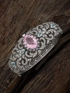 Kushal's Fashion Jewellery Rhodium-Plated Cubic Zirconia Cuff Bracelet