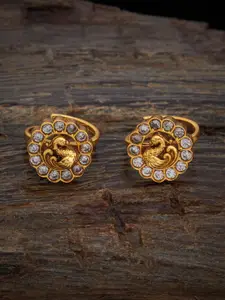 Kushal's Fashion Jewellery Set Of 2 Gold-Plated Cubic Zirconia Studded Toe Rings