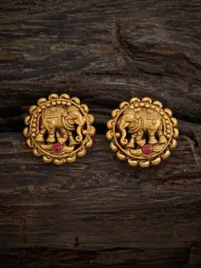 Kushal's Fashion Jewellery 92.5 Pure Silver Gold-Plated Temple Classic Studs Earrings