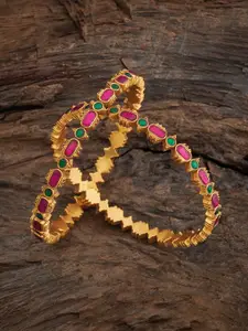 Kushal's Fashion Jewellery Set Of 2 Gold Plated Stones Studded Antique Bangles