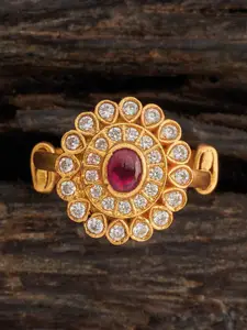Kushal's Fashion Jewellery Embellished Bridal 92.5 Silver Gold-Plated Stone Finger Ring