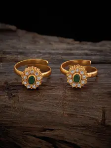Kushal's Fashion Jewellery Embellished Bridal Set Of 2 92.5 Silver Gold-Plated Toe Rings