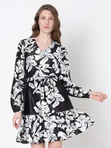 Vero Moda Floral Printed Bishop Sleeve Fit and Flare Dress