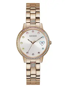 GUESS Women Embellished Dial & Stainless Steel Straps Analogue Watch GW0657L3