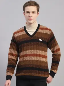 Monte Carlo Self Design V-Neck Long Sleeves Woollen Pullover