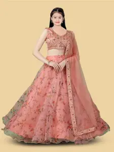 BAESD Girls Printed Semi-Stitched Lehenga & Unstitched Blouse With Dupatta
