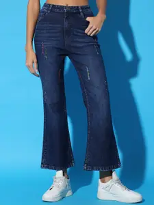 BAESD Women Flared Mildly Distressed High-Rise Light Fade Stretchable Jeans