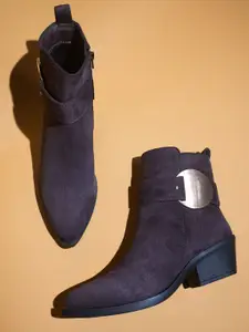 Inc 5 Women Buckle Embellished Block Heeled Mid-Top Regular Boots