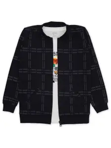 CAVIO Boys Checked Stand Collar Lightweight Cotton Bomber Jacket & T-Shirt