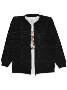 CAVIO Boys Checked Stand Collar Lightweight Cotton Bomber Jacket & T-Shirt