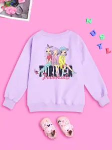 BAESD Girls Typography Printed Fleece Oversized Sweatshirt