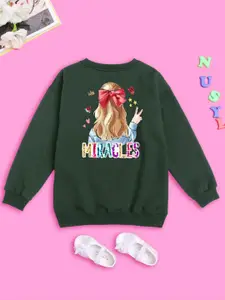 BAESD Girls Typography Printed Fleece Oversized Sweatshirt