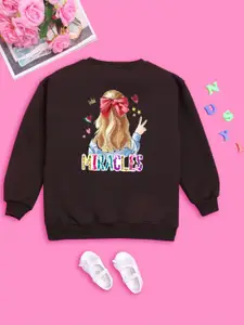 BAESD Girls Typography Printed Fleece Oversized Sweatshirt