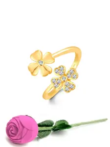 Vighnaharta Gold Plated Cubic Zirconia Studded Flower Shape Adjustable Finger Ring