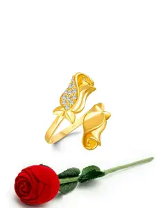 Vighnaharta Gold-Plated Adjustable CZ-Studded Finger Ring