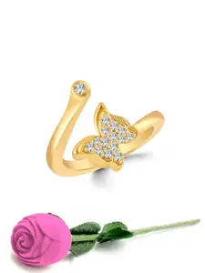 Vighnaharta Gold Plated Cubic Zirconia Studded Butterfly Shape Adjustable Finger Ring