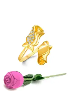 Vighnaharta Gold Plated Cubic Zirconia Studded Adjustable Finger Ring
