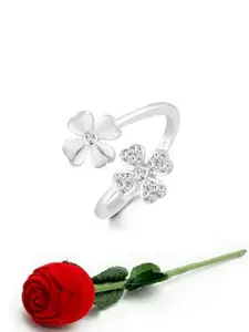 Vighnaharta Rhodium-plated Stone-studded Finger Ring with Ring Box