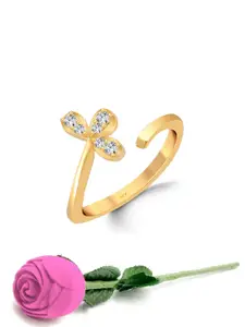 Vighnaharta Gold Plated Cubic Zirconia Studded Flower Shape Adjustable Finger Ring