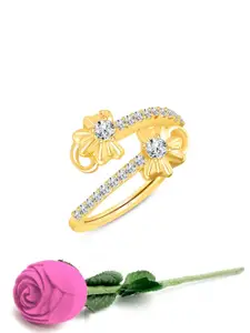 Vighnaharta Gold-Plated CZ-Studded Adjustable Finger Ring