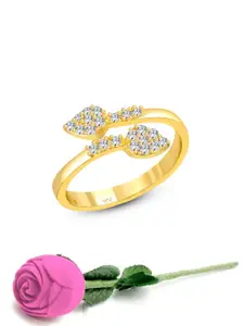 Vighnaharta Gold-Plated CZ-Studded Adjustable Finger Ring