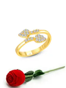 Vighnaharta Gold Plated Cubic Zirconia Studded Adjustable Finger Ring