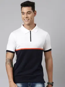DIXCY SCOTT Colourblocked Printed Polo Collar Cotton T-shirt