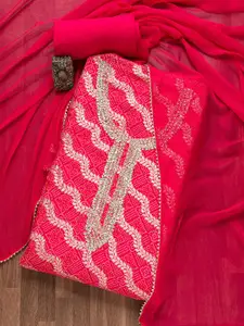 Koskii Bandhani Woven Design Gotta Patti Unstitched Dress Material