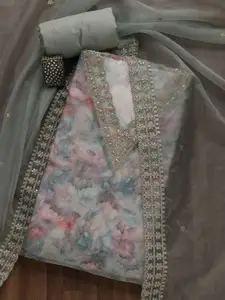 Koskii Floral Printed Sequinned Detailed Tissue Unstitched Dress Material