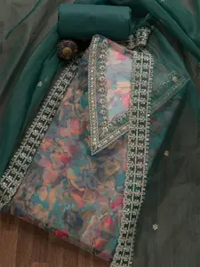 Koskii Floral Printed Sequined Unstitched Dress Material