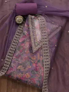 Koskii Floral Printed zari Sequined Unstitched Dress Material