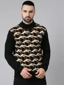 FILA Geometric Self Design Mock Collar Woollen Pullover Sweater