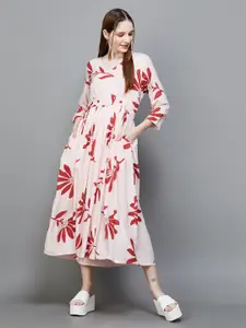 Colour Me by Melange Floral Printed Tie-Up Neck Wrap Flared Midi Dress