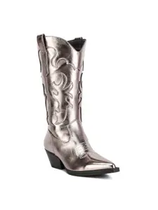London Rag Women Patchwork Detail High-Top Metallic Cowboy Boots